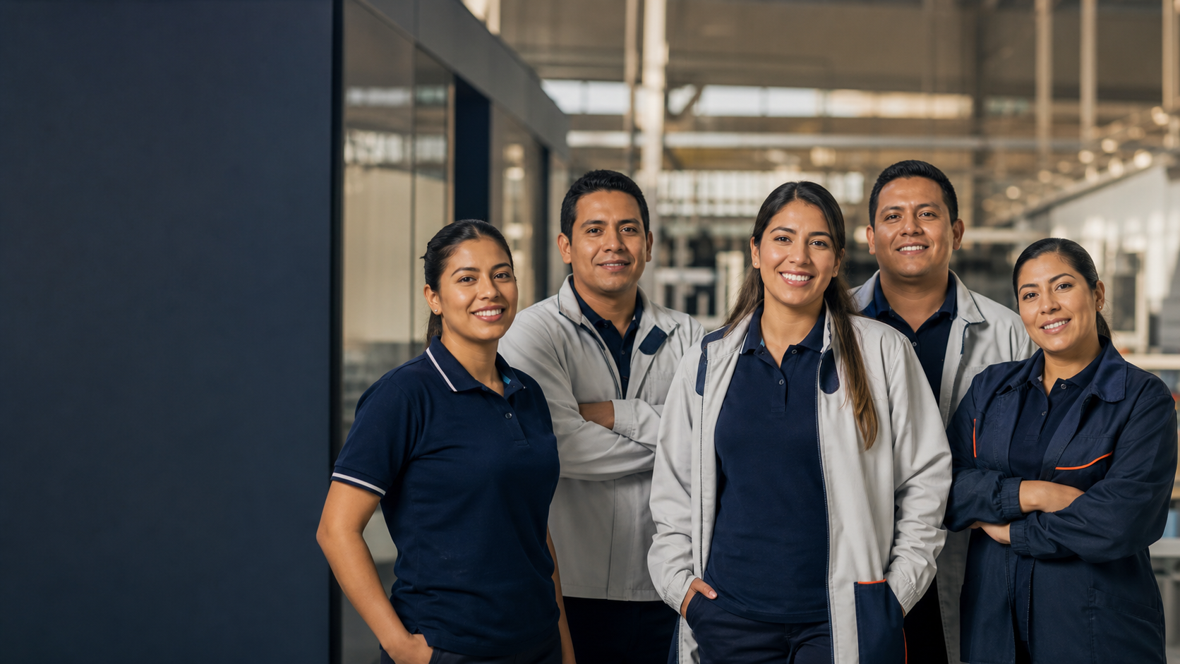 Equipo profesional vistiendo uniformes corporativos confeccionados a medida